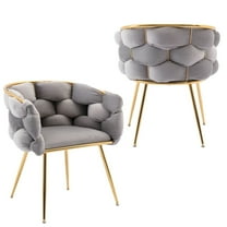 Velvet Dining Chair Set of 2, Modern Hand Woven Side Chair with Golden Metal Legs, Upholstered Vanity Chairs for Dining Room, Bedroom, Office, Living Room, Gray