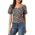 thumbnail image 1 of INSPIRAR CHIC Blusa Floral para Mujeres Cuello Cuadrado con Manga Abullonada Espalda Fruncida Top Casual Negro XS, 1 of 8