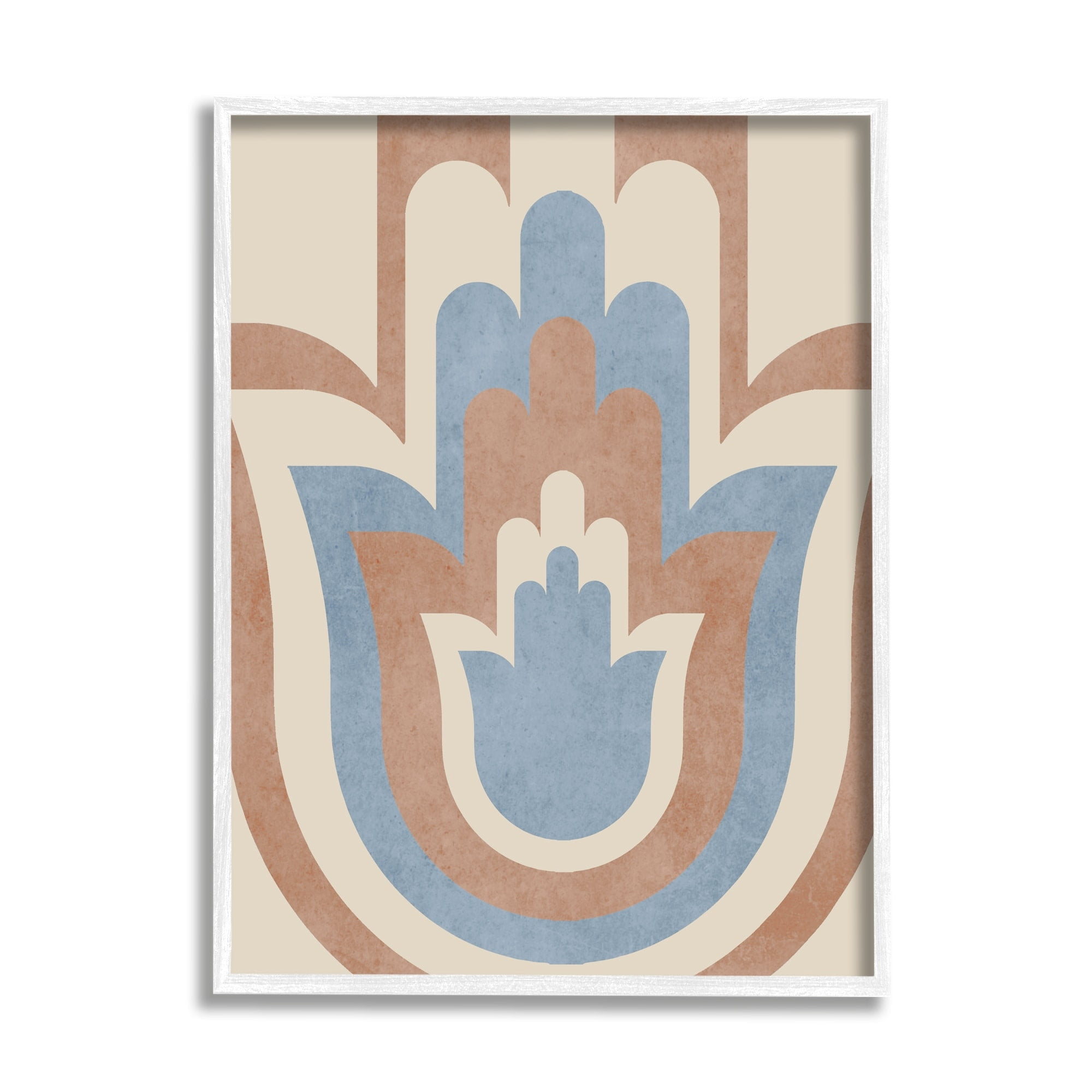 Stupell Industries Spiritual Boho Hamsa Symbol Neutral Tone Stripes Pattern Framed Wall Art, 11 x 14, Design by Lil' Rue
