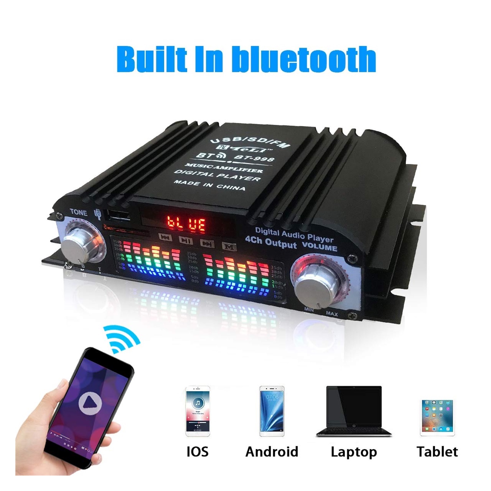 12V 4 Channel Car Amplifier Subwoofer Amplifier Stereo Box 4 Voice Channel Player Amplificador ,Super Compatibility