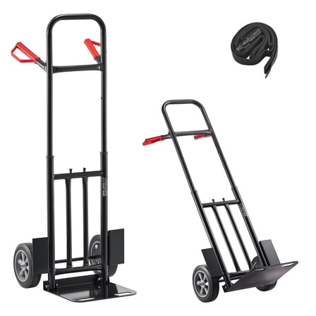 VEVOR Hand Truck, 600 lbs Load Capacity, Heavy-Duty Hand Truck Dolly with Wheels & Telescoping Handle, Portable Trolley Dolly with Tie-down Strap for Moving Home, Office, Warehouse, Supermarket