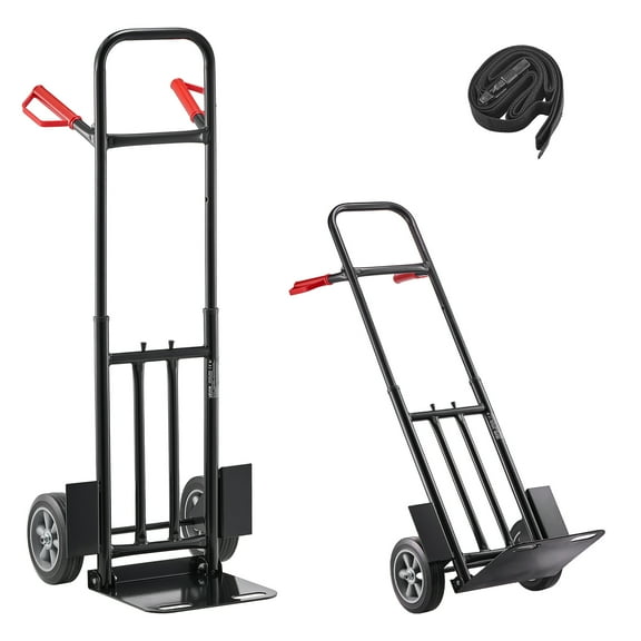 VEVOR Hand Truck, 600 lbs Load Capacity, Heavy-Duty Hand Truck Dolly with Wheels & Telescoping Handle, Portable Trolley Dolly with Tie-down Strap for Moving Home, Office, Warehouse, Supermarket