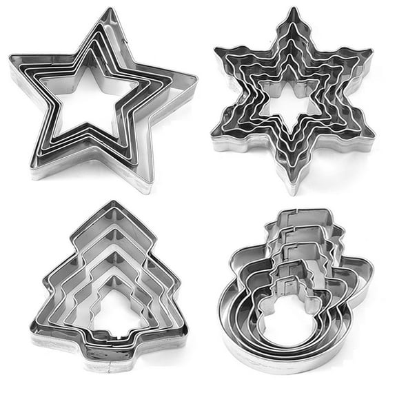 tooloflife 20Pcs Cookie Cutter Set Star Snowflake Christmas Tree Snowman Shape Stainless Steel Silver