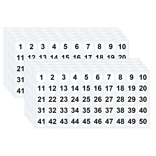 Mailbox Number Stickers,1 Inch Number 1 to 50 Combination Sticker 10 Sheet Pack, for Note Taking Decoration