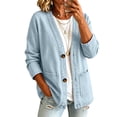 thumbnail image 2 of Dwellite Denim Cardigan for Women Lightweight Button Down Vneck Jean Jackets Fashion Long Sleeve Vintage V Neck Coat Light Blue L, 2 of 5