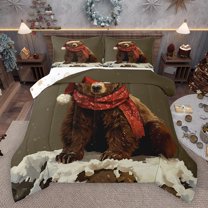 jejeloiu Cute Brown Bear Queen Comforter Set,Merry Christmas Bedding Sets,Jungle Animal Bedding Comforter Set For Kids,Super Cozy Room Decor Reversible,3 Pieces