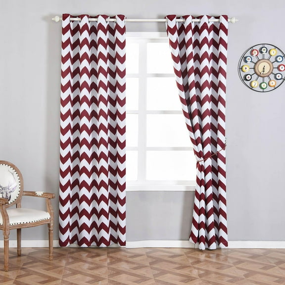 Efavormart 2 Panels White/Burgundy Polyester Chevron Design Thermal Insulated Blackout Room Darkening Grommet Top Curtain 52"x96"