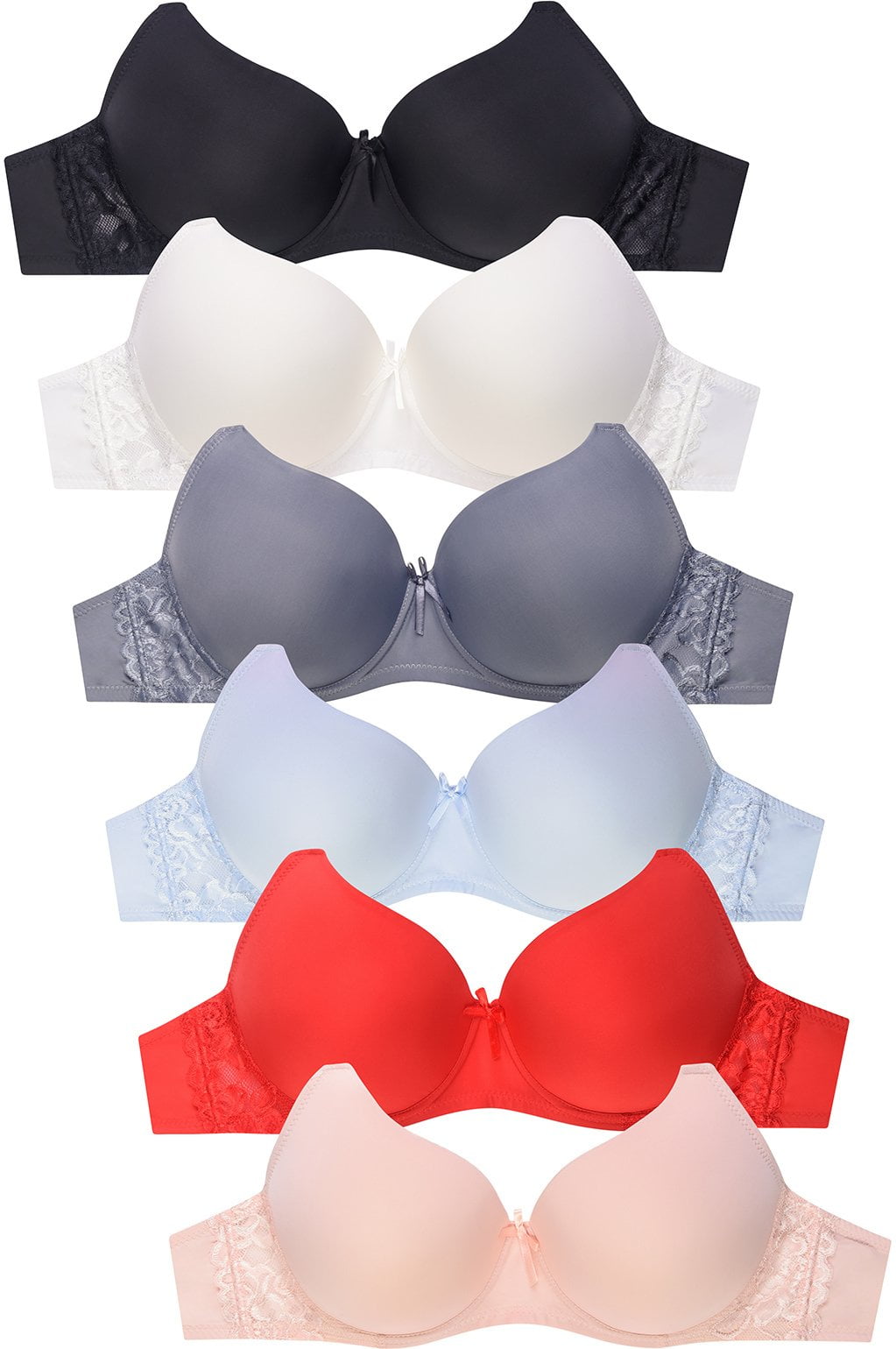 6-PACK Sofra Women's PLUS Full Coverage Lace Accent Bra 