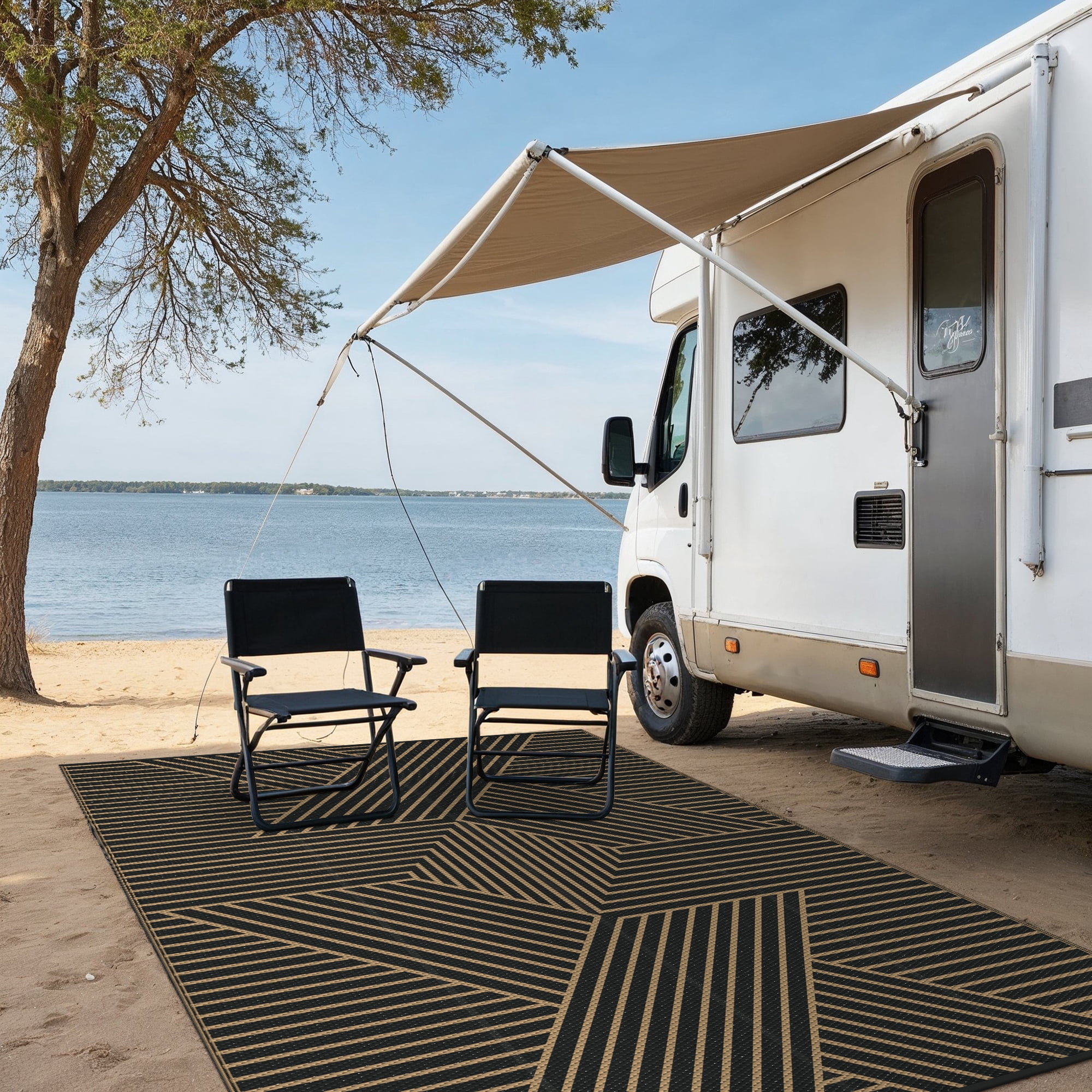 KUETH 6'x 9'Outdoor Plastic Rug Foldable Waterproof UV Resistant Outdoor Patio Geometric RV Deck Rug