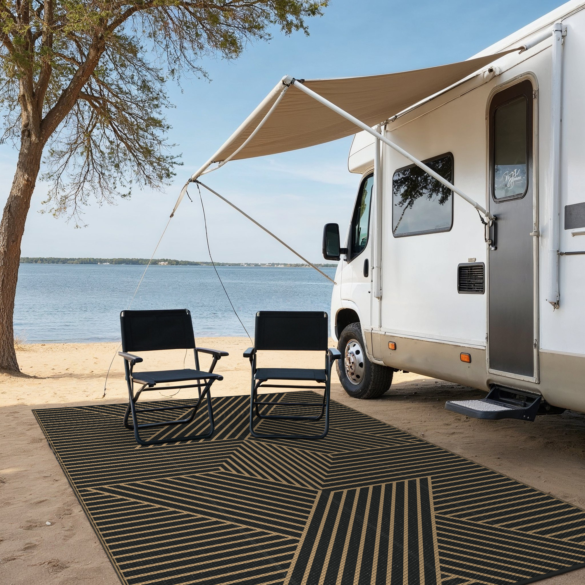 KUETH 6'x9' Waterproof Outdoor Rug, Black & Brown photo 5