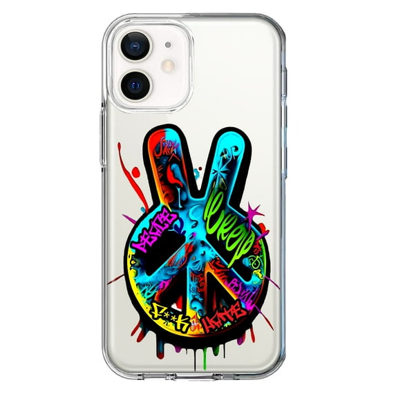 MUNDAZE Apple iPhone 11 Shockproof Clear Hybrid Protective Phone Case Peace Graffiti Painting Art Cover