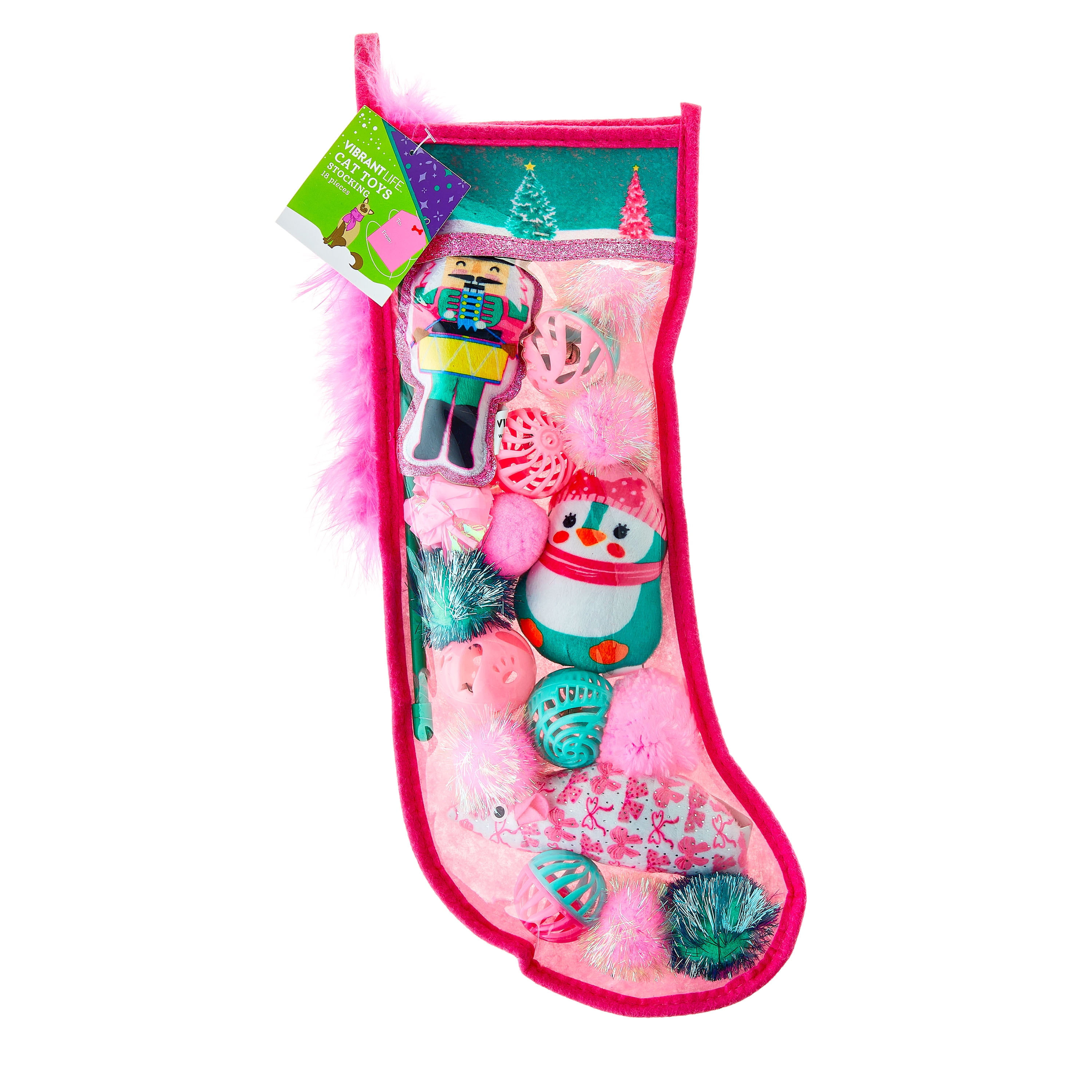 Vibrant Life Holiday 18-Piece Cat Toy Stocking Gift Set, Pink