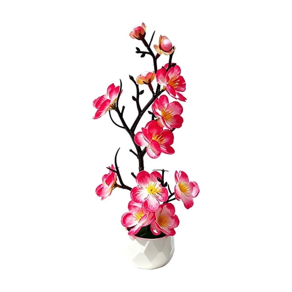 SLYNSHome Artificial Plum Blossom Potted Plant,Pink Silk Flower Bonsai With Pot, Decorative Faux Flower Arrangement For Living Room Office Tabletop Indoor Home Decor