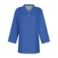 thumbnail image 4 of IYYVV Fall Shirts For Women 2024 Trendy 3/4 Length Sleeve Summer Tops Casual Flowy Vneck Women's Blouses & Button-Down Shirts Elbow Sleeves Solid Color Tshirts Clothes Blue S, 4 of 4