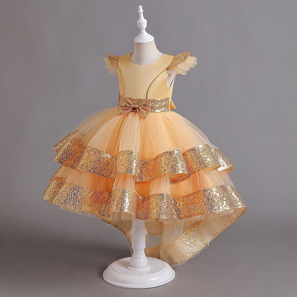 open lace back dress Girls Pageant Princess Dresses Baby Girl Summer Embroidery Puffy Prom Dress, Pink(Long) / 4-5 Years (120cm)