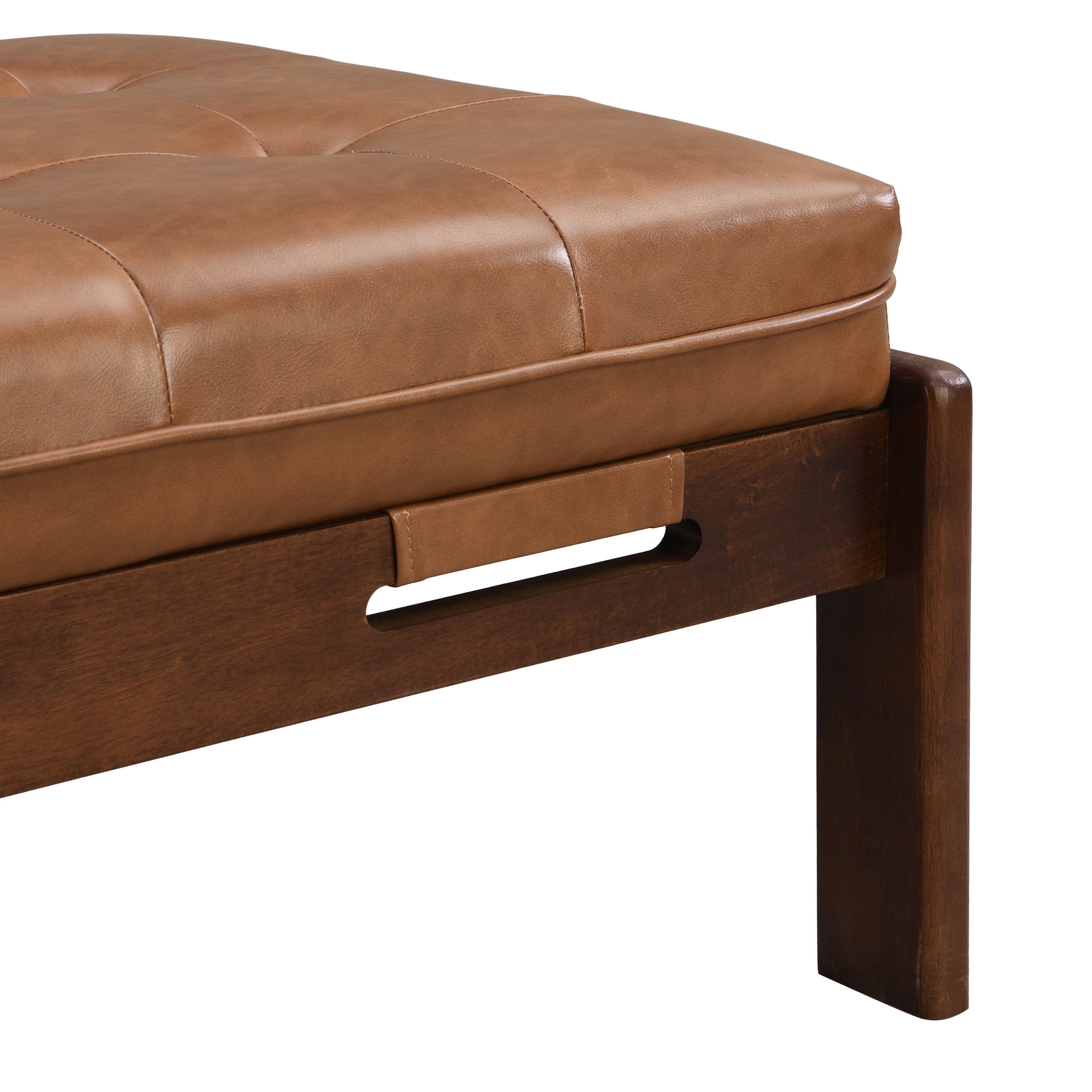 Christopher Knight Home Modern 48.4" Ottoman Bench, PU Leather Button-Tufted Cocktail Ottoman, Brown