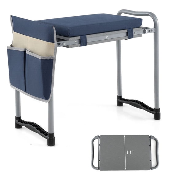 Biotree Garden Kneeler and Seat Foldable for Seniors, Sturdy Gardening Bench Stool with EVA Pad, Storage Pouch and 350 lbs Capacity, Navy