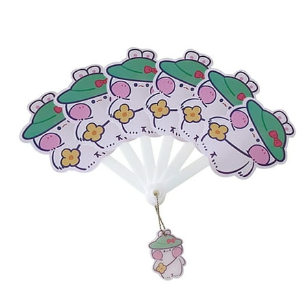 

Heiheiup Hand Held Six Fold Fan Cute Portable PP Folding Fan Cartoon Hand Fan Cool Fan Paper Flowers Decorations