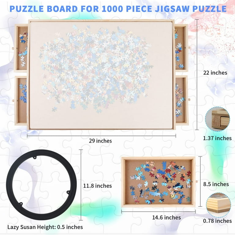1000 Piece Wooden Jigsaw Puzzle Board - 4 Drawers, Rotating Puzzle Table, 30” X