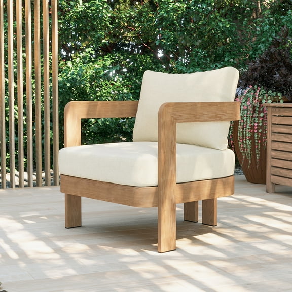 Cushioned Wood Outdoor Club Chair, Assembly Free Chair for Patio