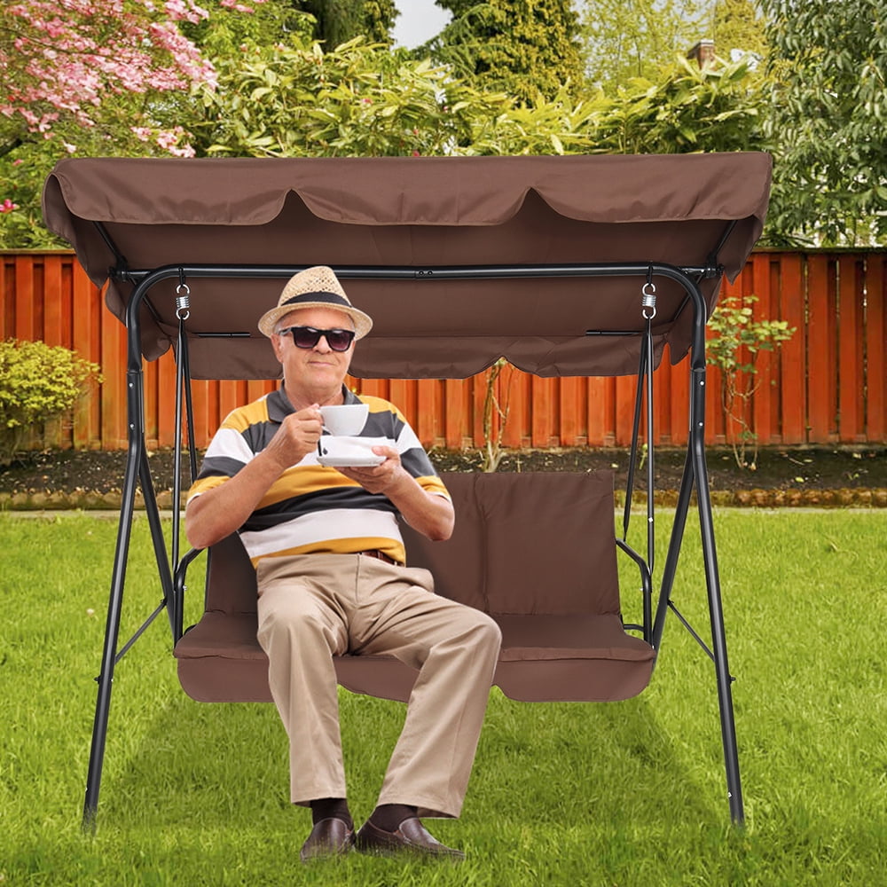 Outdoor Porch Swing Chair, 3-Seat Patio Canopy Swing with Canopy and