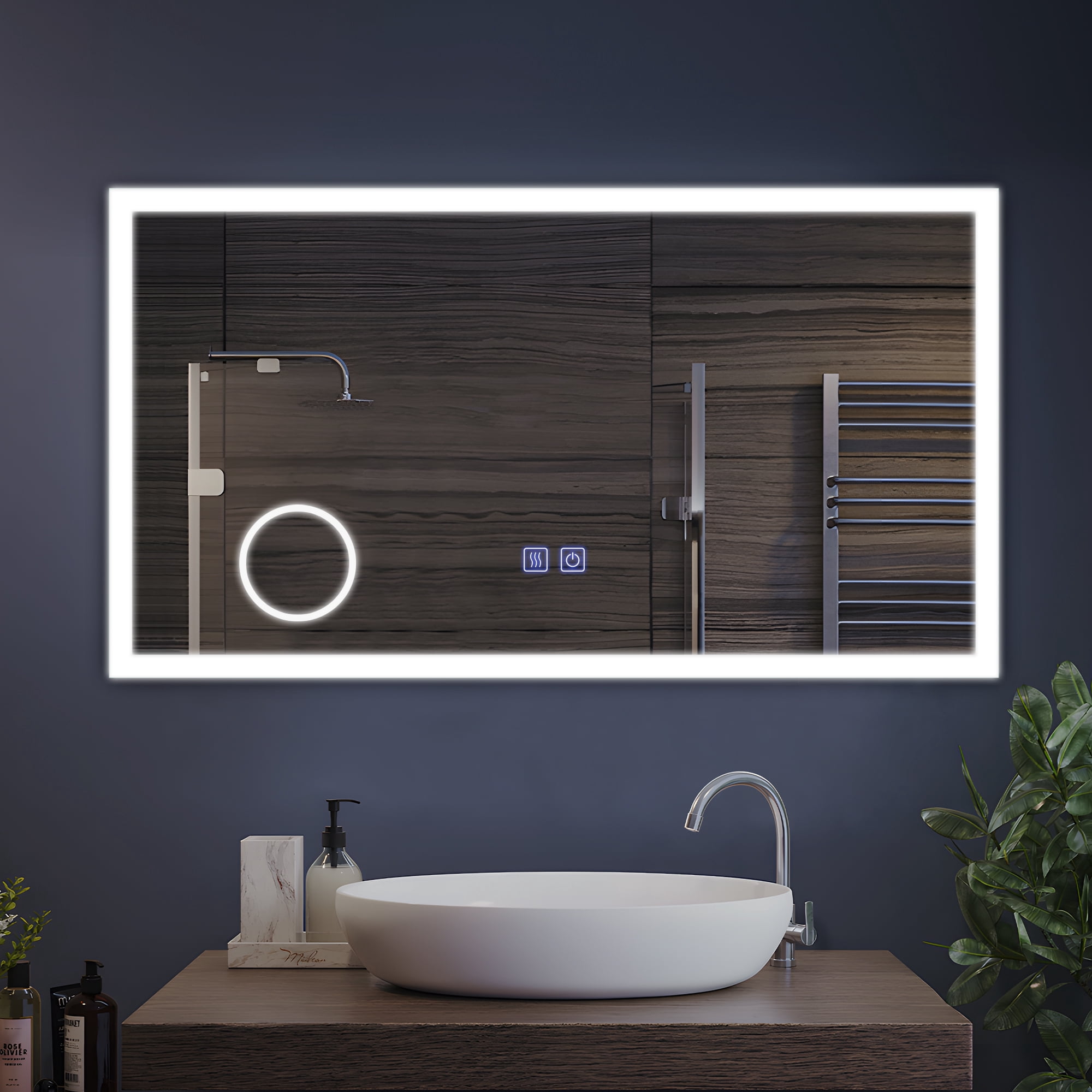 47"x26" LED Wall Mounted Bathroom Mirror Modern Rectrangle Vanity Mirror with Magnifier,Silver