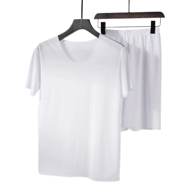 Conjunto de pijamas para hombre, ropa interior elástica de manga corta con cuello redondo, Color sólido, para dormir, 2 unidades