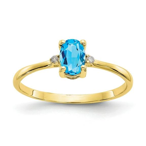 10K Yellow Gold Ring Band with Stones (12) December Swiss Blue Topaz Oval Diamond Round White