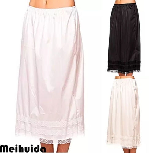 Sunloudy Women Elastic High Waist Bust Skirts Smooth Swing Dress Underskirt Anti Static Half Slip Snip Skirt L 3xl Black