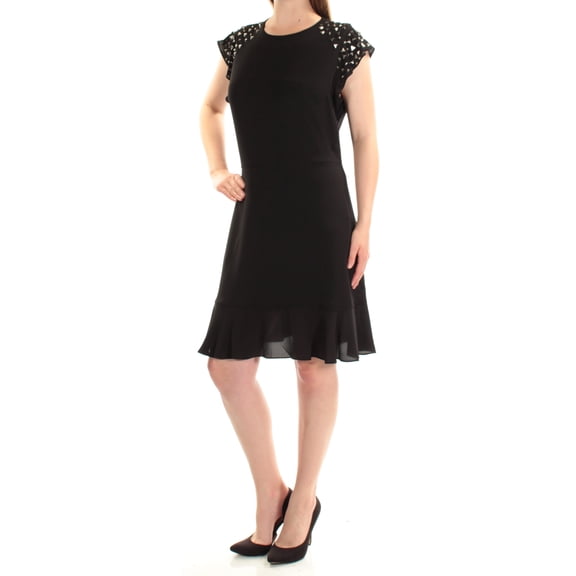 MICHAEL KORS $165 Womens New 1156 Black Embellished Fit   Flare Dress 10 B B