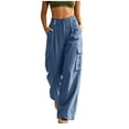 thumbnail image 2 of YuXingFu Womens Capri Pants for Women Jeans Loose Dress Pants Mid Shorts - Pocket Casual Blue S, 2 of 4