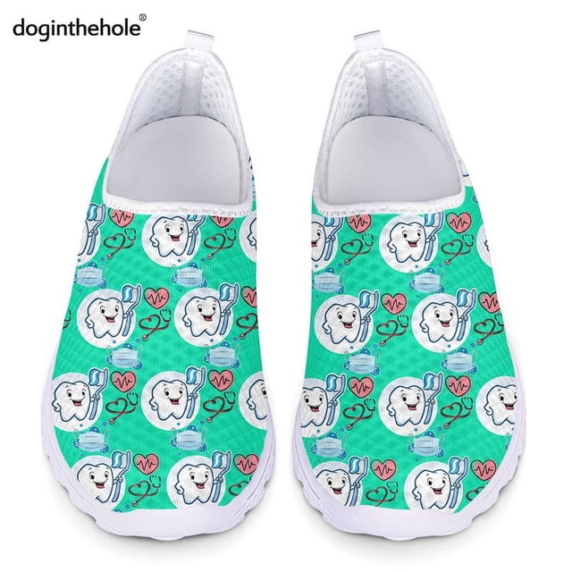 Zapatos dentales para mujer Doginthehole, bonitos zapatos planos con estampado de dientes, zapatillas ligeras informales de verano azules sin cordones, zapatillas femeninas