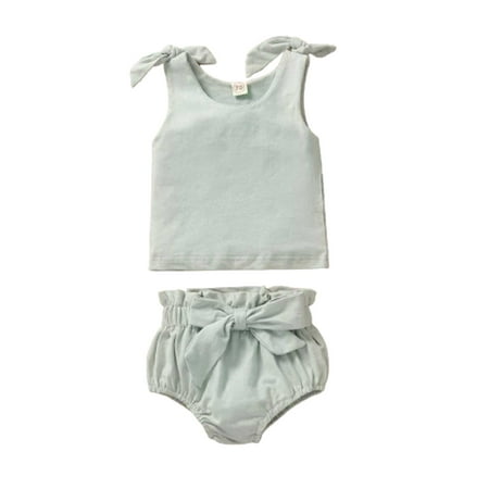 

Xiaoluokaixin 3Pcs Baby Girl Sleeveless Tie Knot Tank Vest+Bloomer+Headband