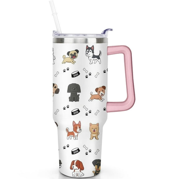 40 oz Dog Tumbler with Spill Proof Lid 40oz Dog Theme Tumbler with Handle Straw Double Insulated Travel Cup Dog Gifts for Men Women Travel Accessories Must Have