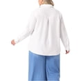 thumbnail image 3 of Camisa de mezclilla de mujer plus size Agnes Orinda de manga larga, con botones y bolsillo, 1X blanca, 3 of 5