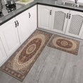 thumbnail image 3 of Vintage Dark Brown Pattern Boho Rugs and Mats Non Skid Washable Absorbent Microfiber Soft Kitchen Mat for Floor Set Of 2 Decor Stain Resistant 17"x47"+17"x30", 3 of 7