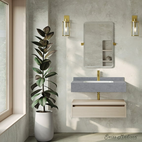 Avancer 36" Wall-Mounted Bathroom Vanity in White Oak with Charcoal Grey Sink Top