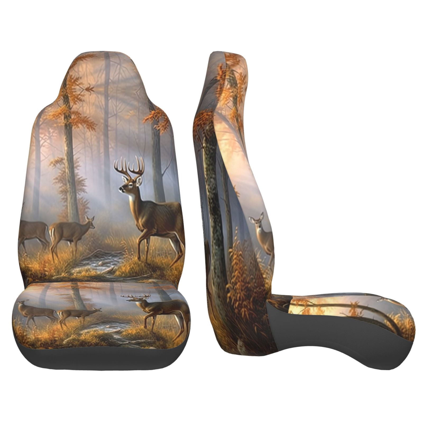 KAKALAD Autumn Deer Dreamy Misty Forests 04 Car Seat Covers Set Vehicle Front Seats Protector 2 Pcs