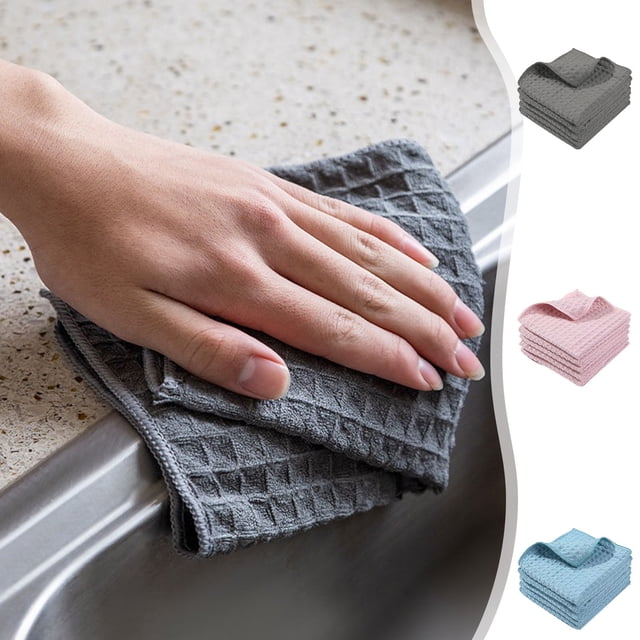 Paños de Cocina Absorbentes Sin Pelusa - Paquete de 5, 25 X 25 Cm, de Poliéster, para Cocina, Eliminan Manchas, Se Secan Rápidamente, Multisuperficies - Rosa, Azul y Gris