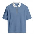 thumbnail image 6 of BVnarty Men's Summer Waffle Knit Raglan Short Sleeve Zip Collar Top Casual Street Outdoor Daily Leisure Fashion Shirt Light Blue XXL, 6 of 7