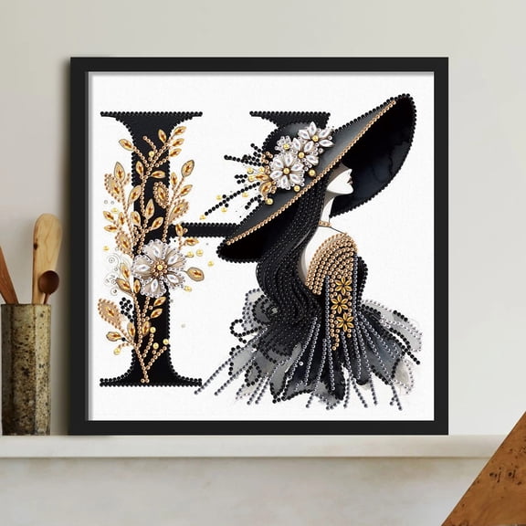 5D DIY Diamond Painting Kit Elegant Lady Letter H Special Shape Creative Diamond Craft Suitable for Home and Office Decor, Festive Gifts