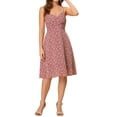 thumbnail image 1 of Vestido midi rojo con frente retorcido floral para mujer con tirantes ajustables INSPIRE CHIC, 1 of 7