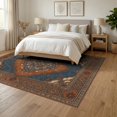 thumbnail image 3 of ODIKA 6'x9' Washable Area Rug Entryway Bands Symmetrical Botanical Entry Faded Bathroom Vintage for Queen Size Bedroom, Under Bed, Master Suite, Easy Care, Non-Shedding, 3 of 7