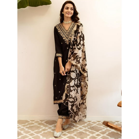 Indo Era Ethnic Motifs Embroidered Regular Thread Work Kurta with Salwar & Dupatta - Indian Ethnic Traditional Wear Kurta Set