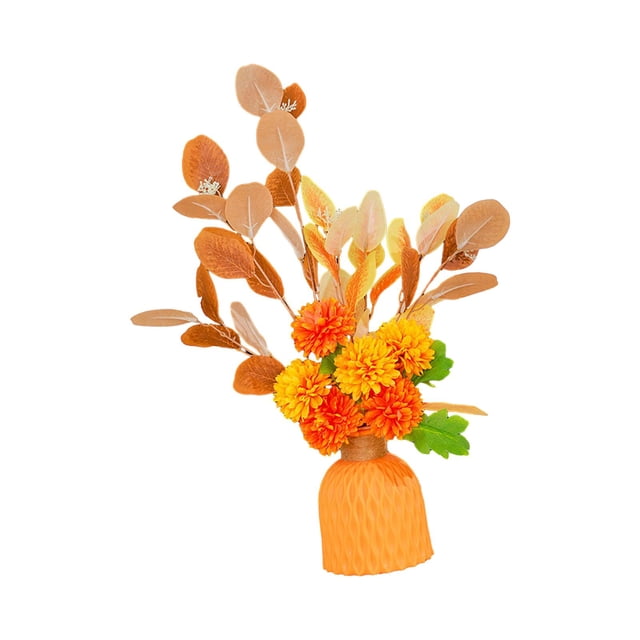 Artificial Flower in Pot Valentines Day Decor for Office Kitchen Dining Room Orange
