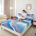 thumbnail image 3 of Castle Fairy Dramatic Cloud Surf Shore Queen Sheets 4 Pieces,Sun Glow Reflective Sand Ocean Art Queen Sheet Sets,Indigo Peach,1 Fitted Sheet,1 Flat Sheet and 2 Pillowcases, 3 of 6