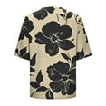 thumbnail image 3 of Pounoo Short Sleeve Tees for Women Leaf Print V Neck Half Placket TShirt Floral Relaxed Fit Blouses Vacation Casual Outfits Gift, 3 of 5