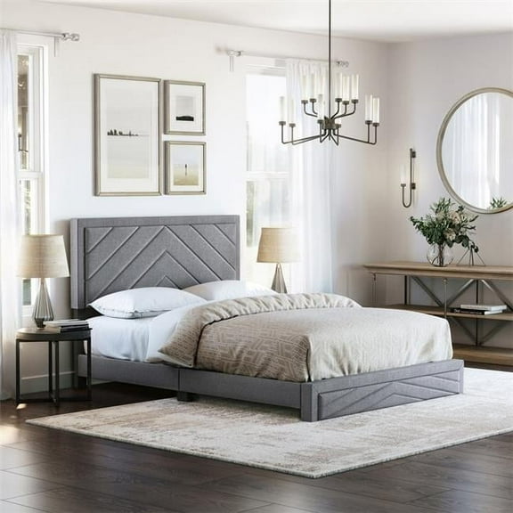 Sleep Sync Boyd Sleep Barcelona Diagonal Linen Upholstered Platform Bed Frame Grey Full