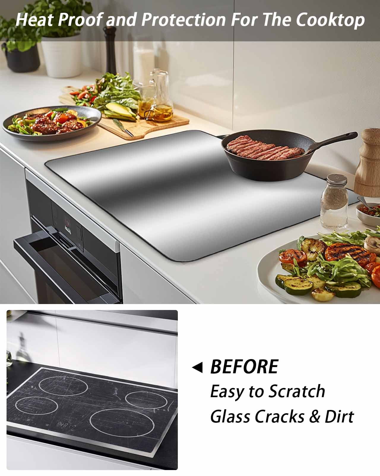 Stove Top Covers for Electric Stove, Dark Grey White Glass Stovetop Cover Protector, Farmhouse Ombre Color Modern Simple Induction Cooktop Protector Oven Mat for Kitchen Countertop 31"x24"