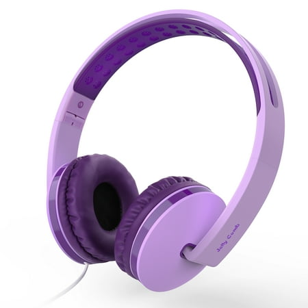 On Ear Headphones with Mic, Kids Headphones,Jelly Comb Foldable Corded Headphones Wired Headsets with Microphone, Volume Control for Cell Phone, Tablet, PC, Laptop, MP3/4, Video Game (Purple)